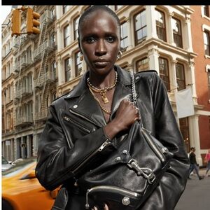 Rebecca Minkoff Black Leather Moto Jacket Asymmetrical Design